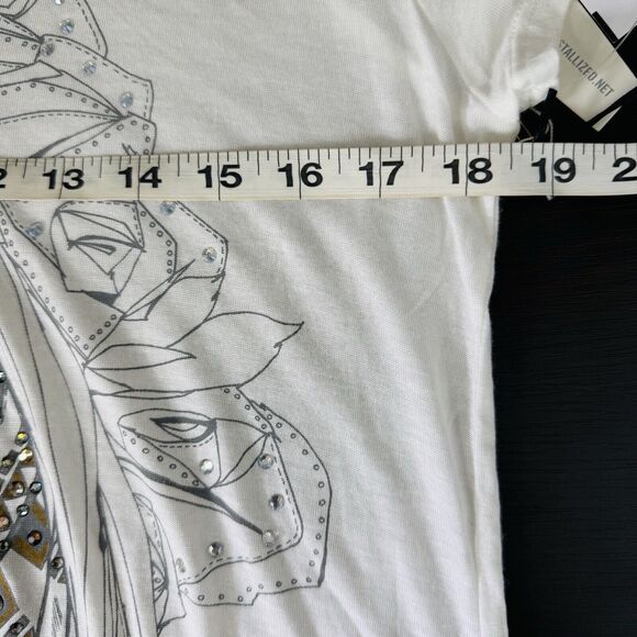 Key Closet Top Womens Medium Horse Rose Swarovski Crystal Tee Equestrian Y2K NEW - Picture 11 of 13